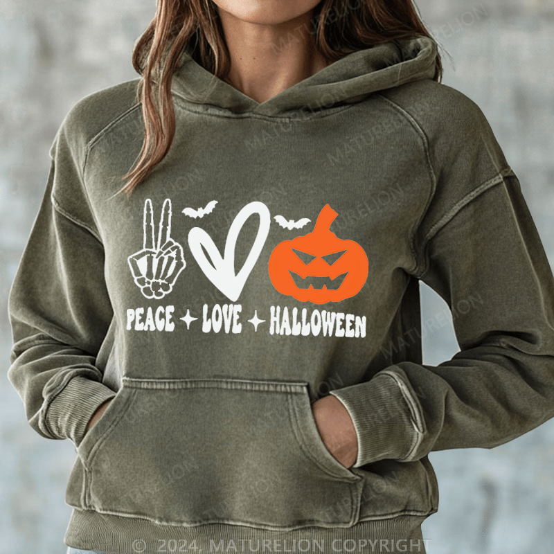 Maturelion Halloween Peace Love Washed Hoodie