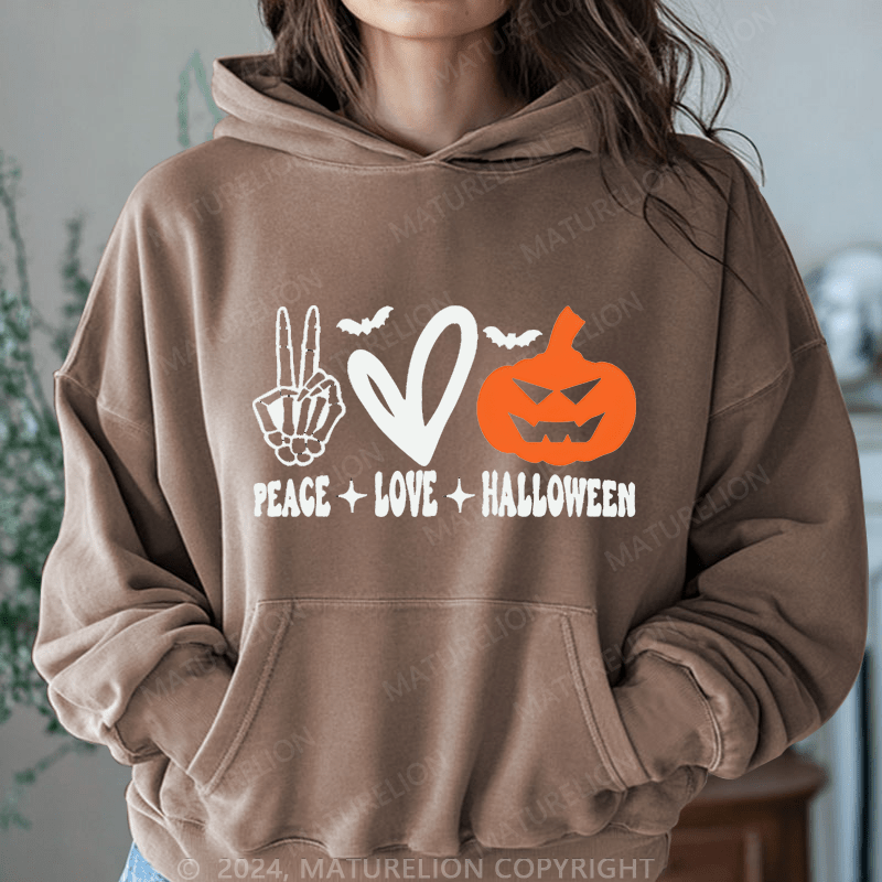 Maturelion Halloween Peace Love Washed Hoodie