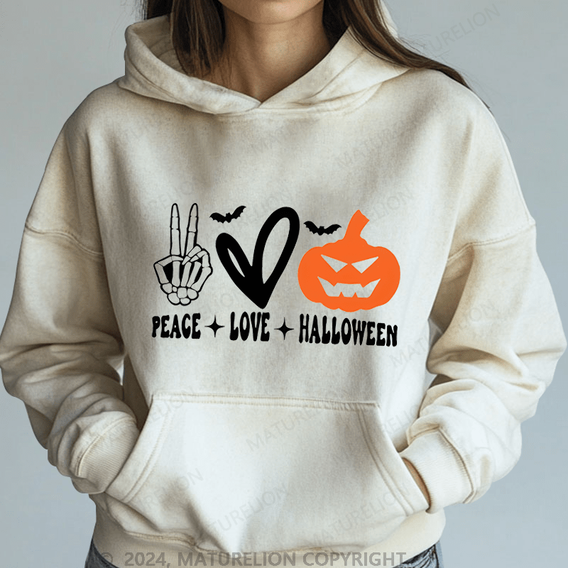 Maturelion Halloween Peace Love Washed Hoodie