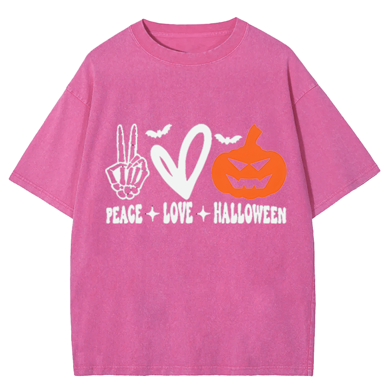 Maturelion Halloween Peace Love Washed T-Shirt