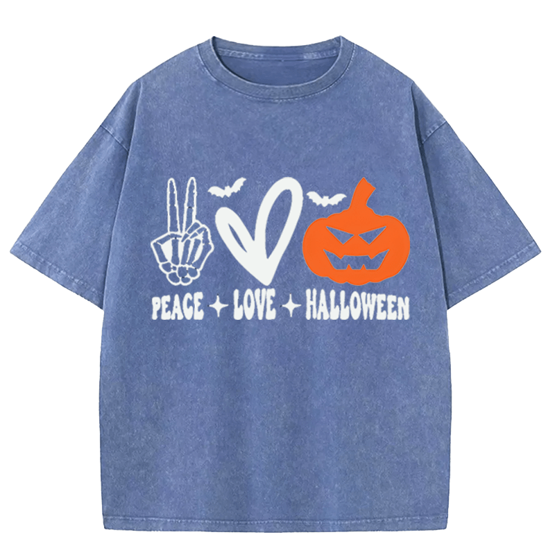 Maturelion Halloween Peace Love Washed T-Shirt