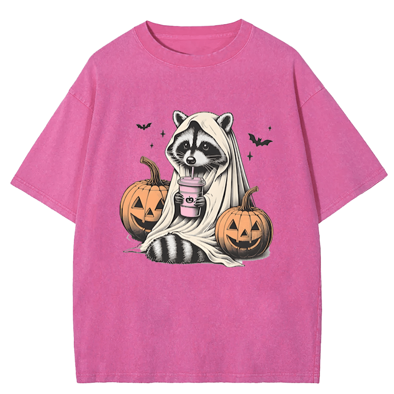 Maturelion Halloween Raccoon With Pumpkin Trick Or Trashy Washed T-Shirt