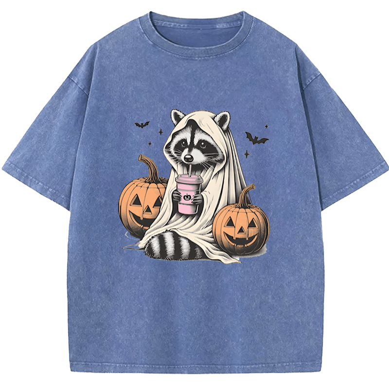 Maturelion Halloween Raccoon With Pumpkin Trick Or Trashy Washed T-Shirt