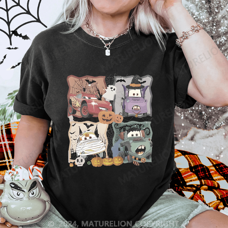 Maturelion Halloween Retro Radiator Springs Cars Movie Washed T-Shirt