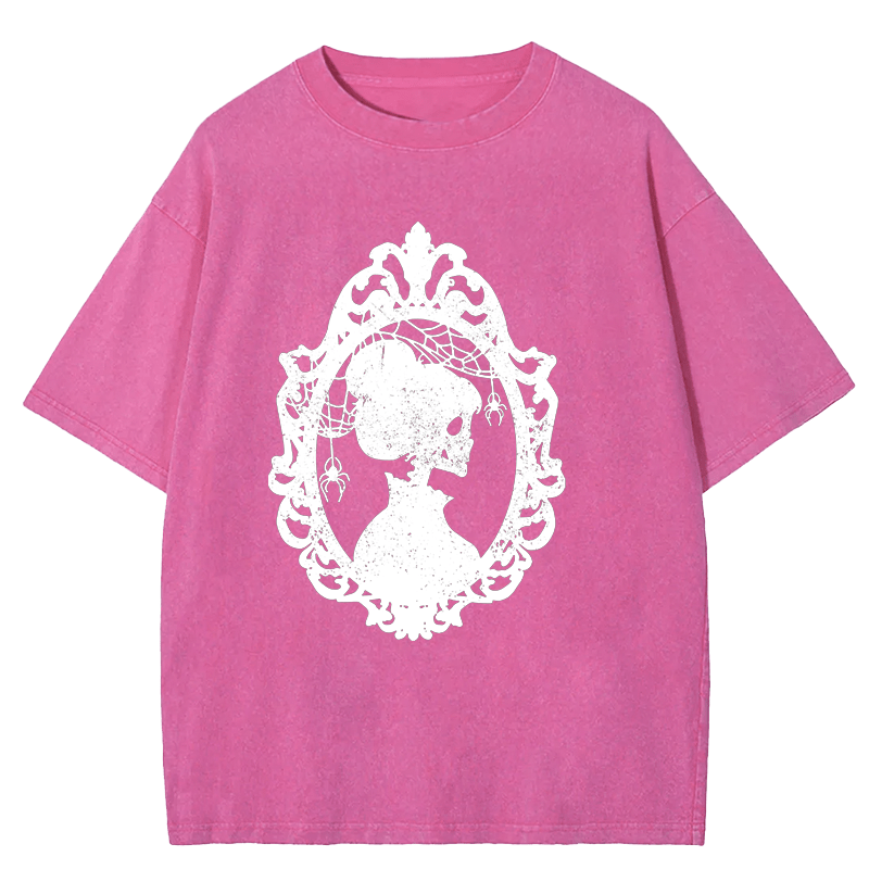 Maturelion Halloween Skeleton Lady Washed T-Shirt