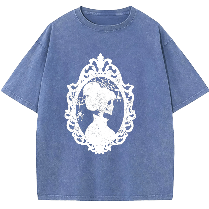 Maturelion Halloween Skeleton Lady Washed T-Shirt