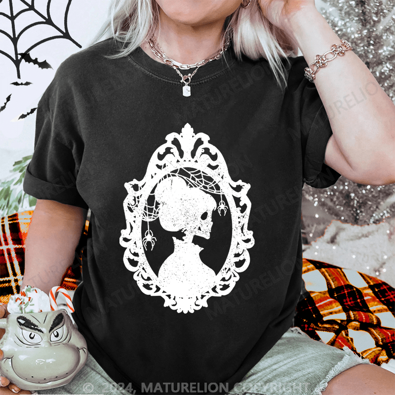 Maturelion Halloween Skeleton Lady Washed T-Shirt