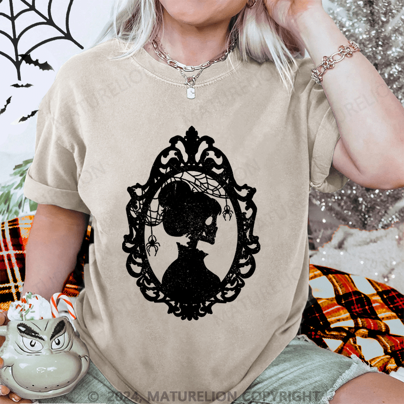 Maturelion Halloween Skeleton Lady Washed T-Shirt