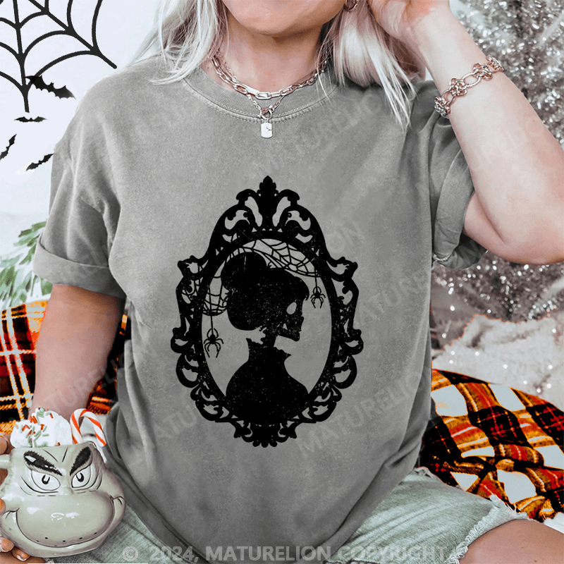 Maturelion Halloween Skeleton Lady Washed T-Shirt