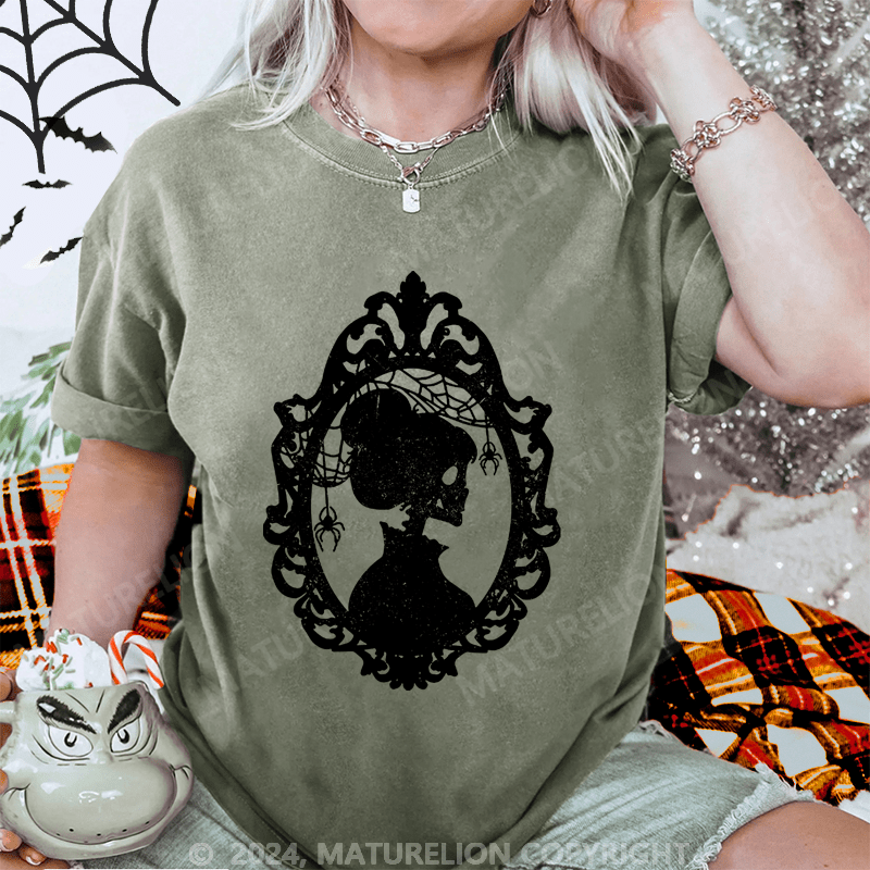 Maturelion Halloween Skeleton Lady Washed T-Shirt