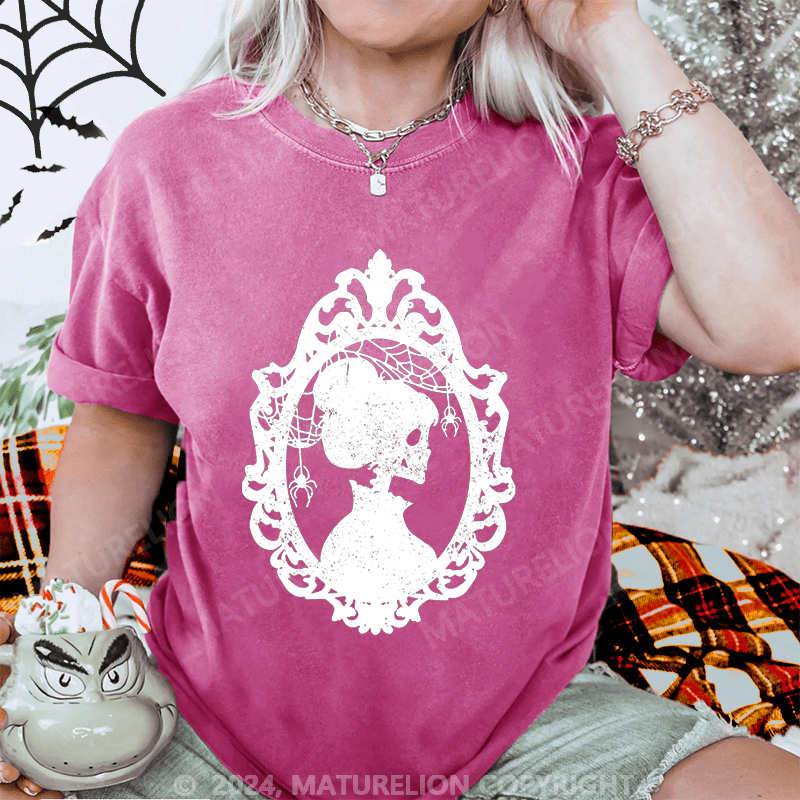 Maturelion Halloween Skeleton Lady Washed T-Shirt