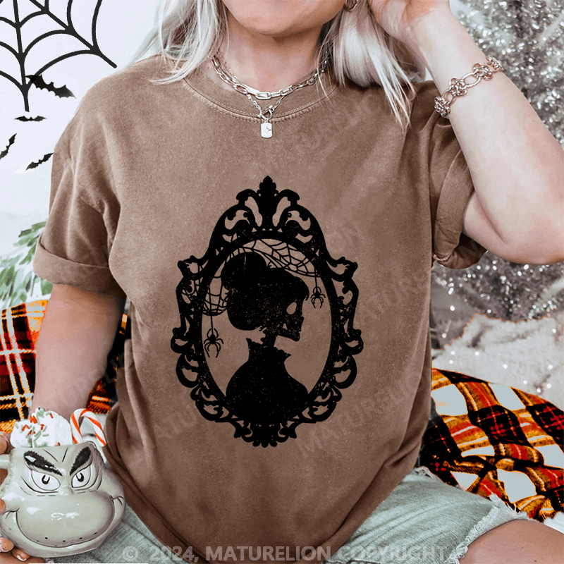 Maturelion Halloween Skeleton Lady Washed T-Shirt