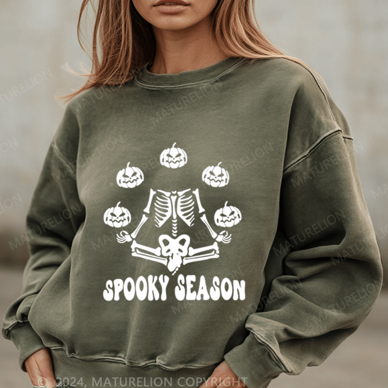 Maturelion Halloween Spooky Season Washed Halloween Sweatshirt