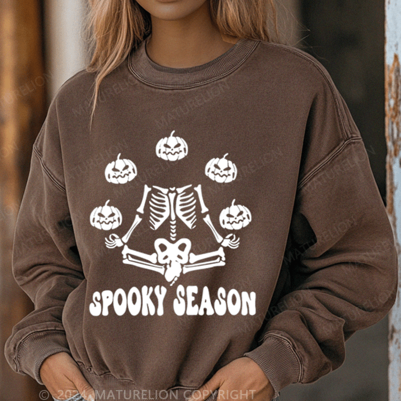 Maturelion Halloween Spooky Season Washed Halloween Sweatshirt