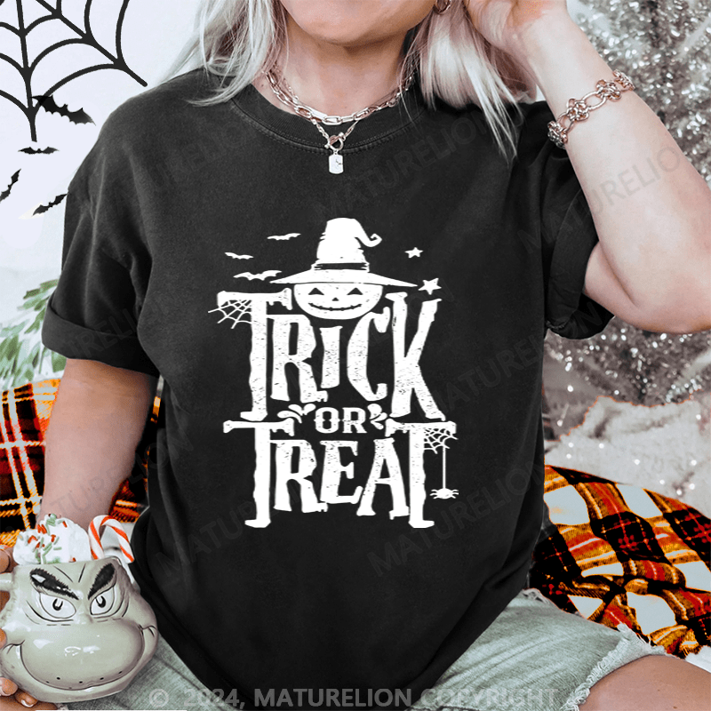 Maturelion Halloween Trick Or Treat Washed T-Shirt