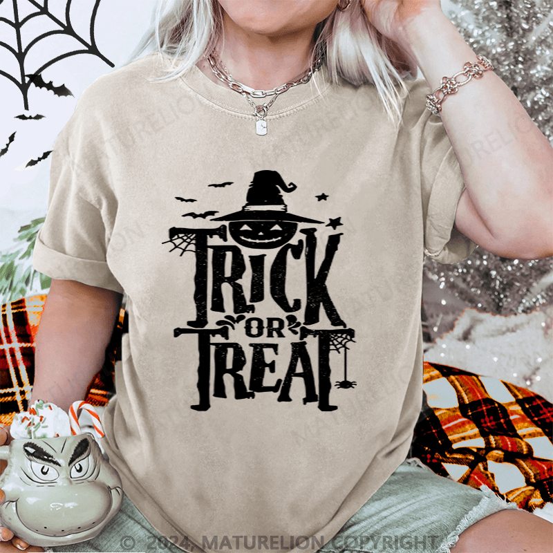 Maturelion Halloween Trick Or Treat Washed T-Shirt