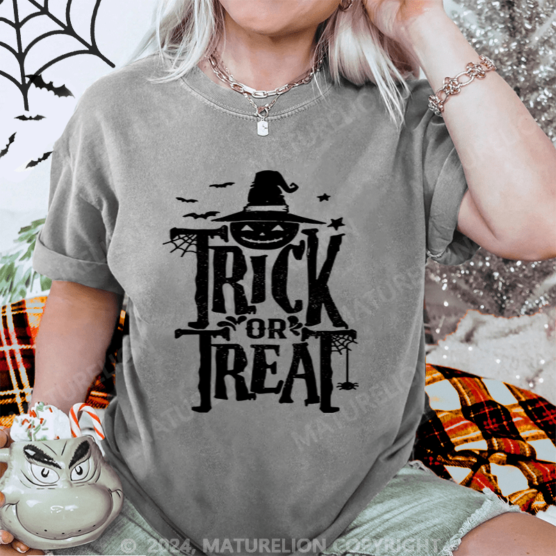 Maturelion Halloween Trick Or Treat Washed T-Shirt