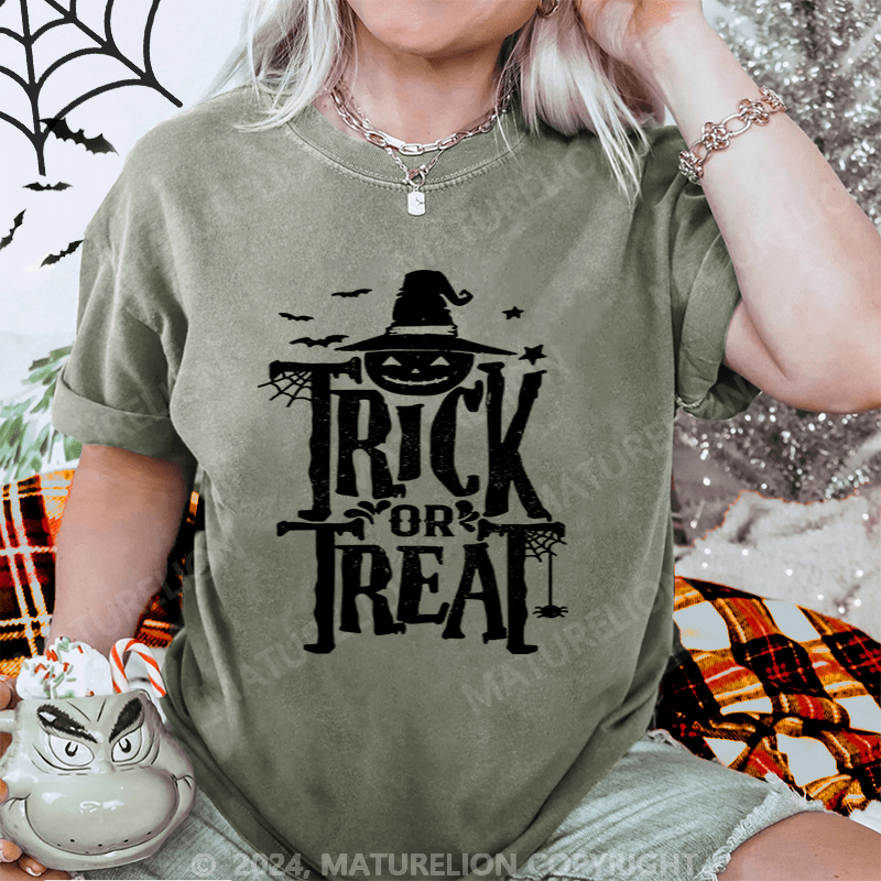 Maturelion Halloween Trick Or Treat Washed T-Shirt