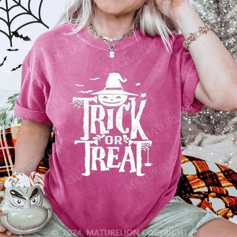 Maturelion Halloween Trick Or Treat Washed T-Shirt