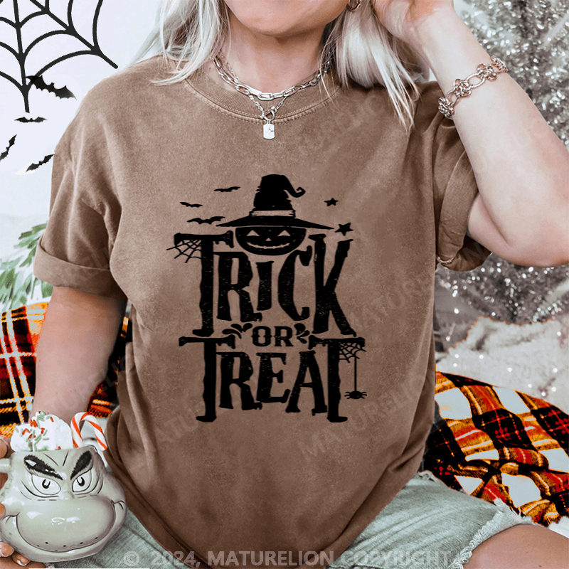 Maturelion Halloween Trick Or Treat Washed T-Shirt