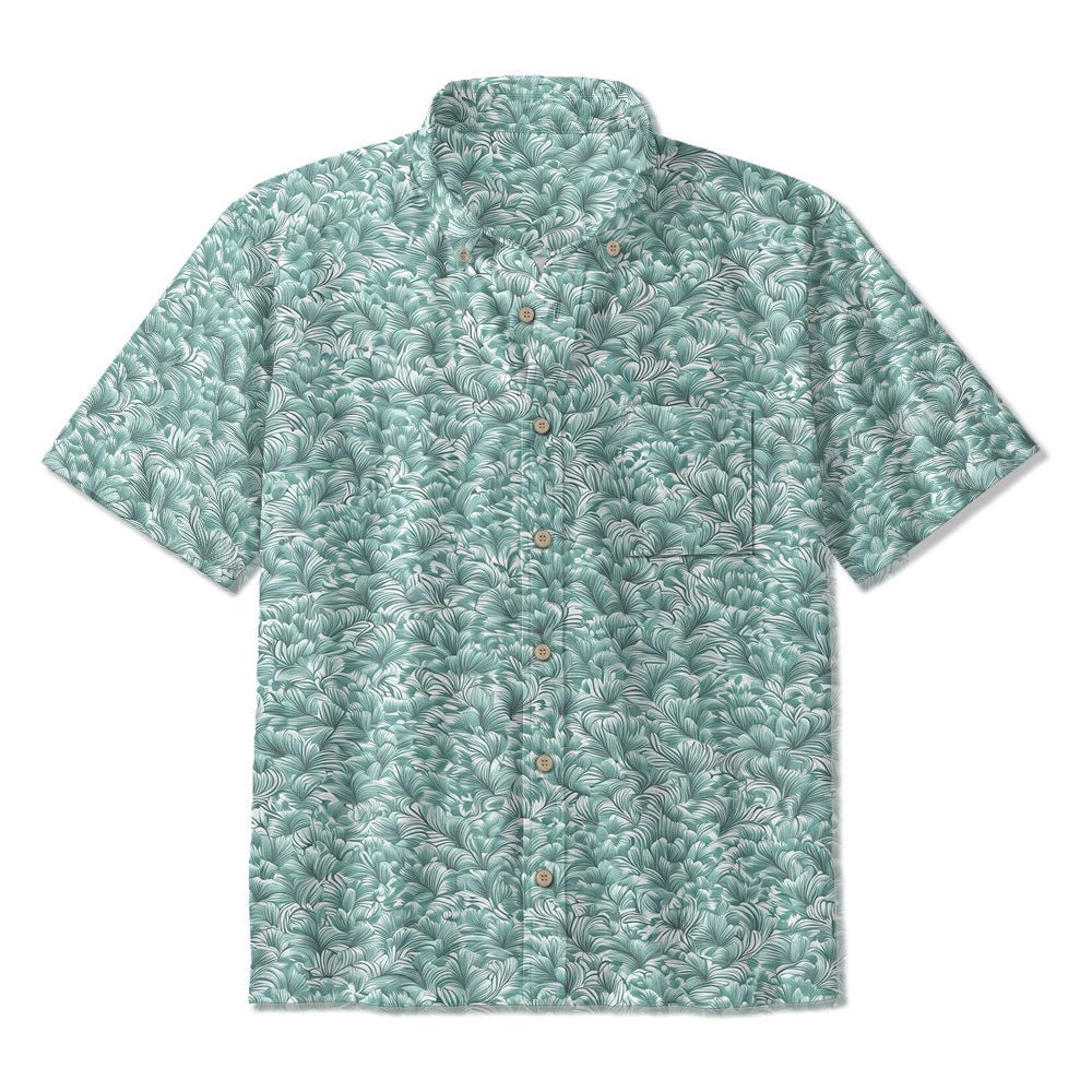 Maturelion  Leaf Print Button Pocket Hawaiian Shirt