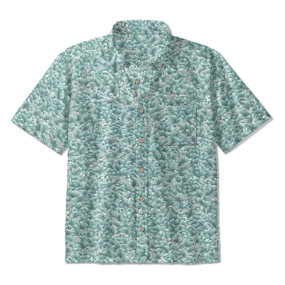 Maturelion  Leaf Print Button Pocket Hawaiian T-shirts