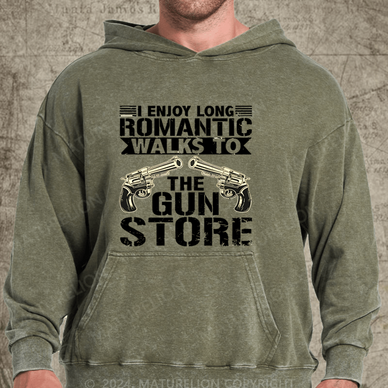 Maturelion I Enjoy Long Romantic Walks to the Gun Store Funny on Unisex Jersey Washed Hoodie