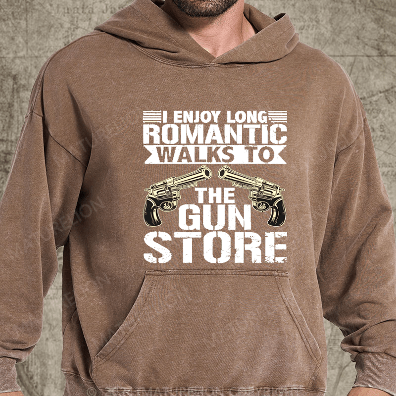 Maturelion I Enjoy Long Romantic Walks to the Gun Store Funny on Unisex Jersey Washed Hoodie