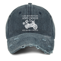 Maturelion I Like Motorcycles And Dogs And Maybe 3 People Funny Custom Washed Vintage Cap