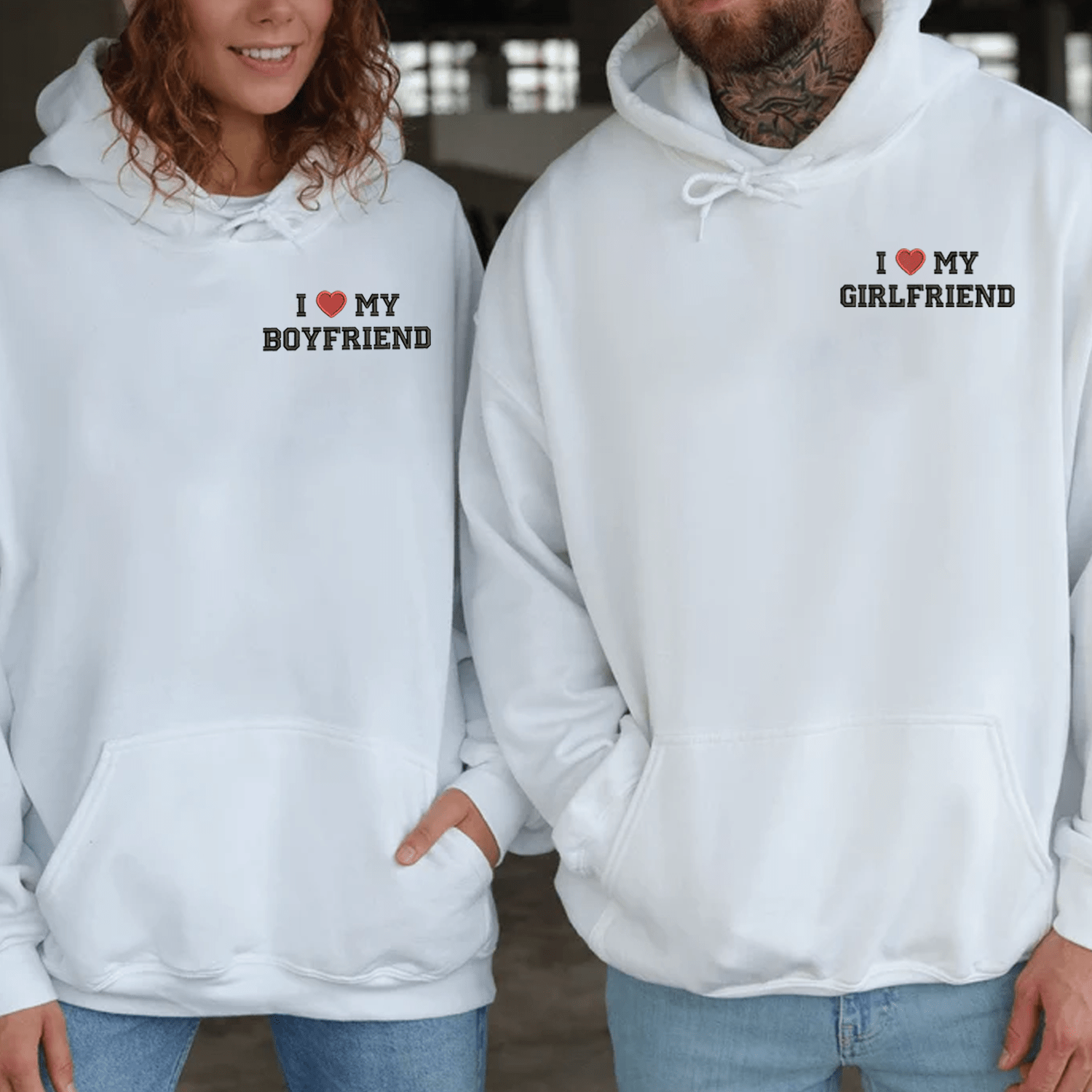 Maturelion I Like My Girlfriend & Boyfriend Embroidered Couple Hoodie