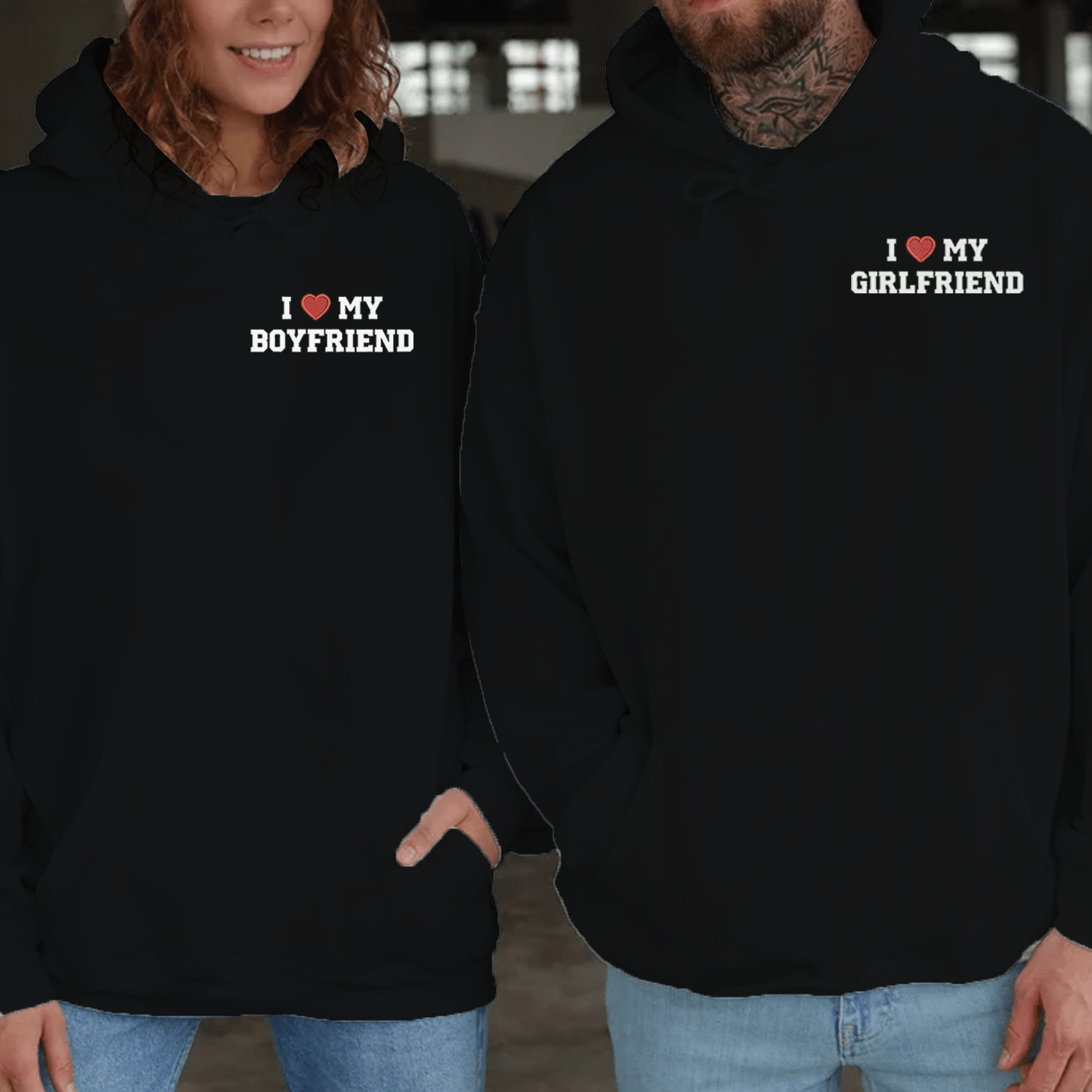 Maturelion I Like My Girlfriend & Boyfriend Embroidered Couple Hoodie