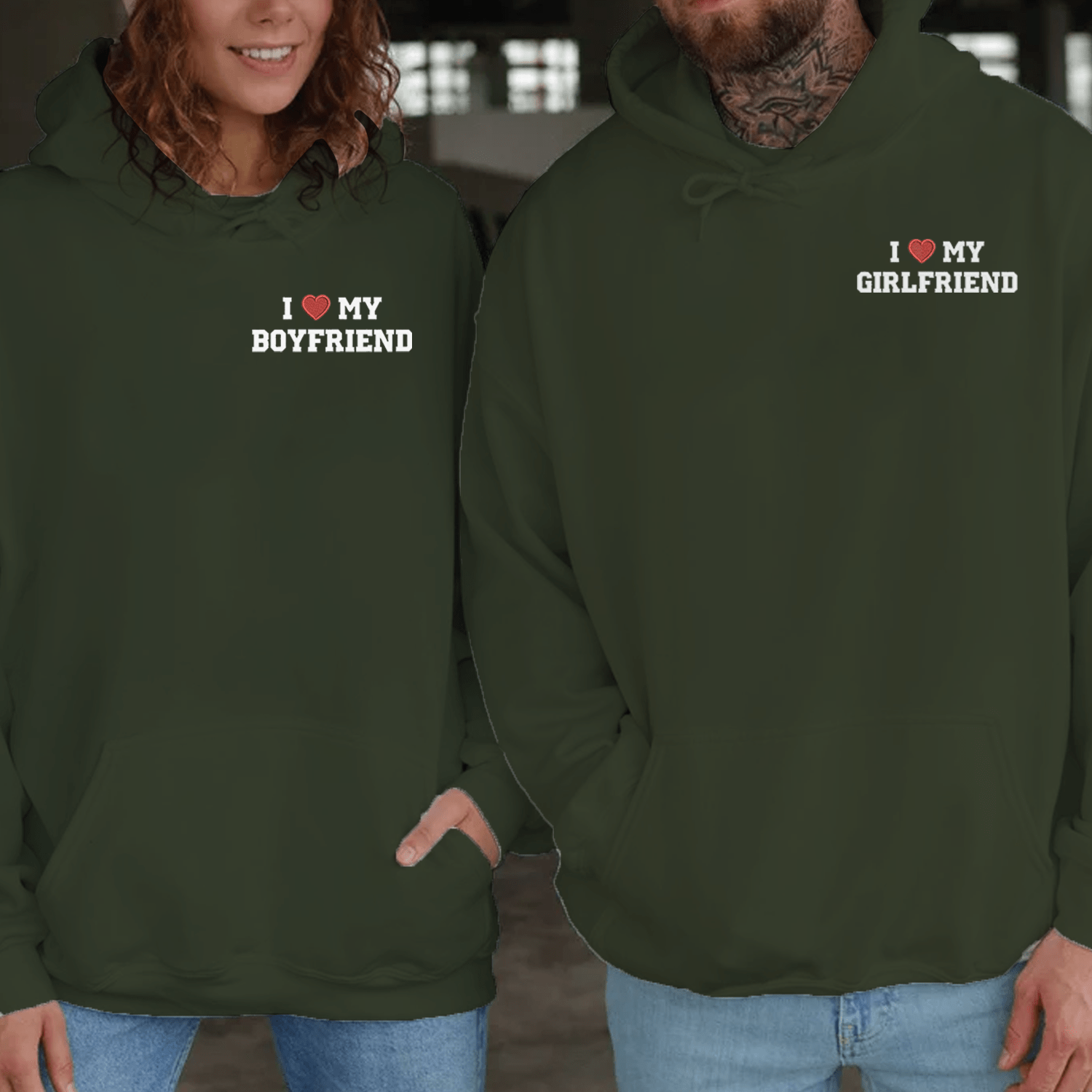 Maturelion I Like My Girlfriend & Boyfriend Embroidered Couple Hoodie