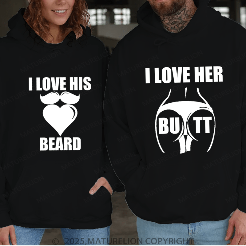 Maturelion I Love Her Butt & I Love His Bread Couple Hoodie