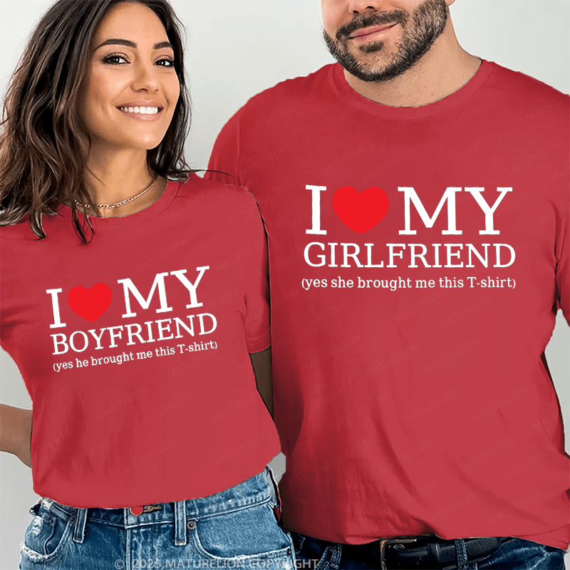 Maturelion I Love My Girlfriend & boyfriend Couple T-Shirt