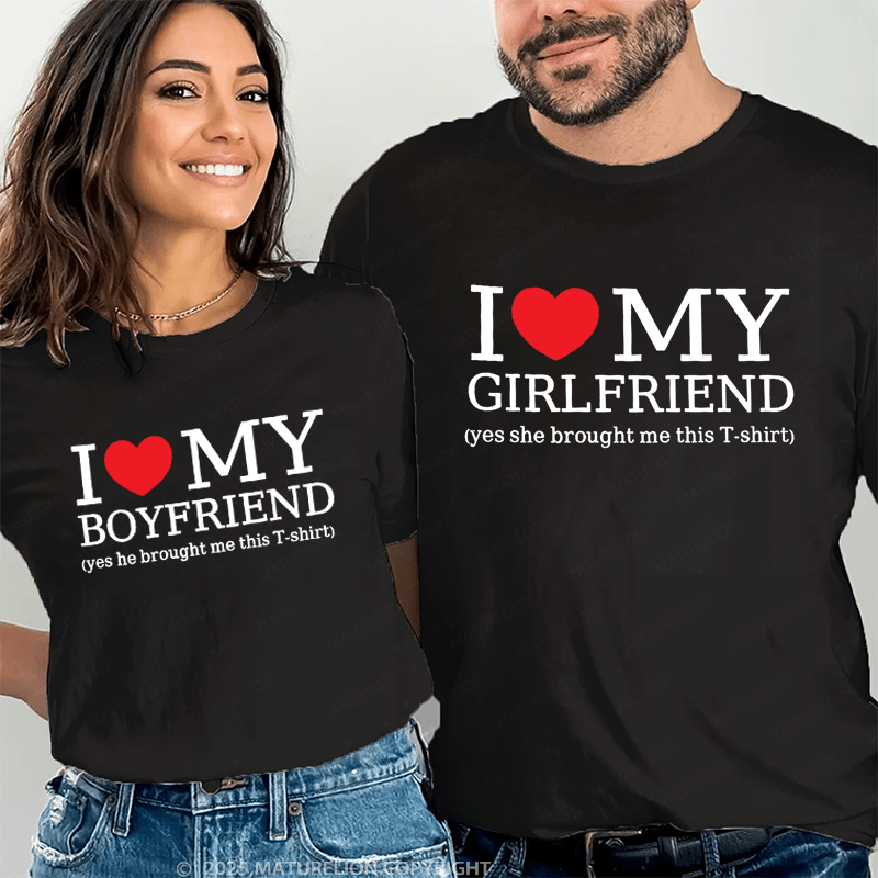 Maturelion I Love My Girlfriend & boyfriend Couple T-Shirt