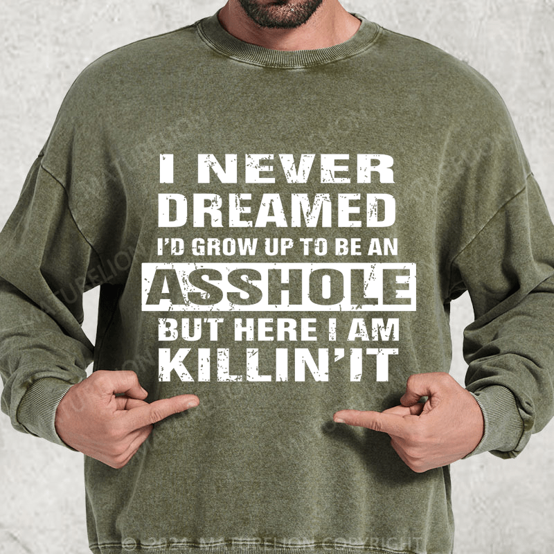 Maturelion I Never Dreamed I'd Grow Up To Be An Asshole But Here I'm Killin' It DTG Printing Washed sweatshirt