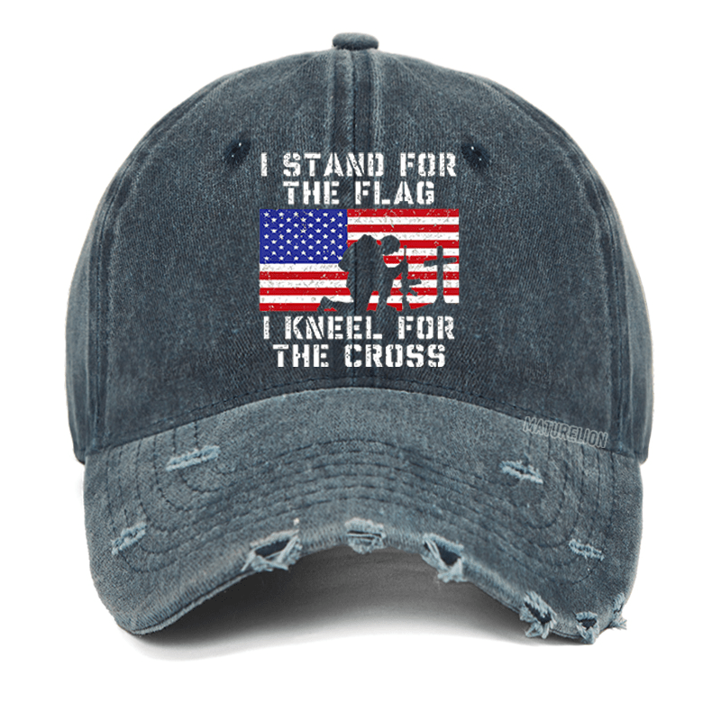 Maturelion I Stand For The Flag I Kneel For The Cross Washed Vintage Cap