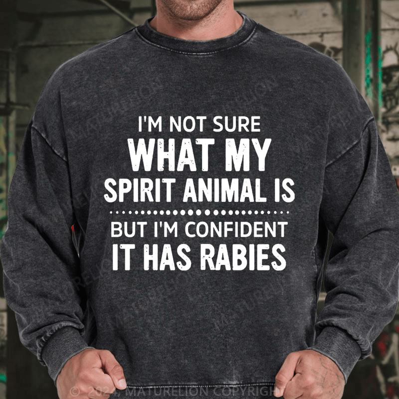 Maturelion I'm Not Sure What My Spirit Animal Is But I'm Confident It Has Rabies DTG Printing Washed sweatshirt