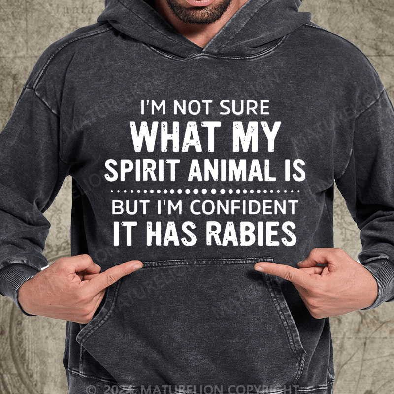 Maturelion I'm Not Sure What My Spirit Animal Is But I'm Confident It Has Rabies Vintage Washed Hoodie