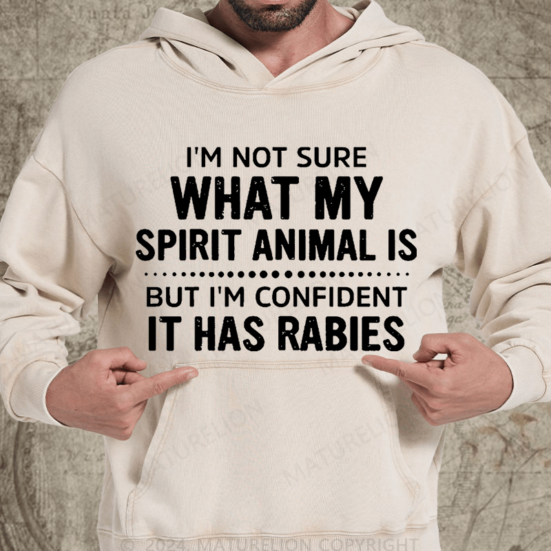 Maturelion I'm Not Sure What My Spirit Animal Is But I'm Confident It Has Rabies Vintage Washed Hoodie