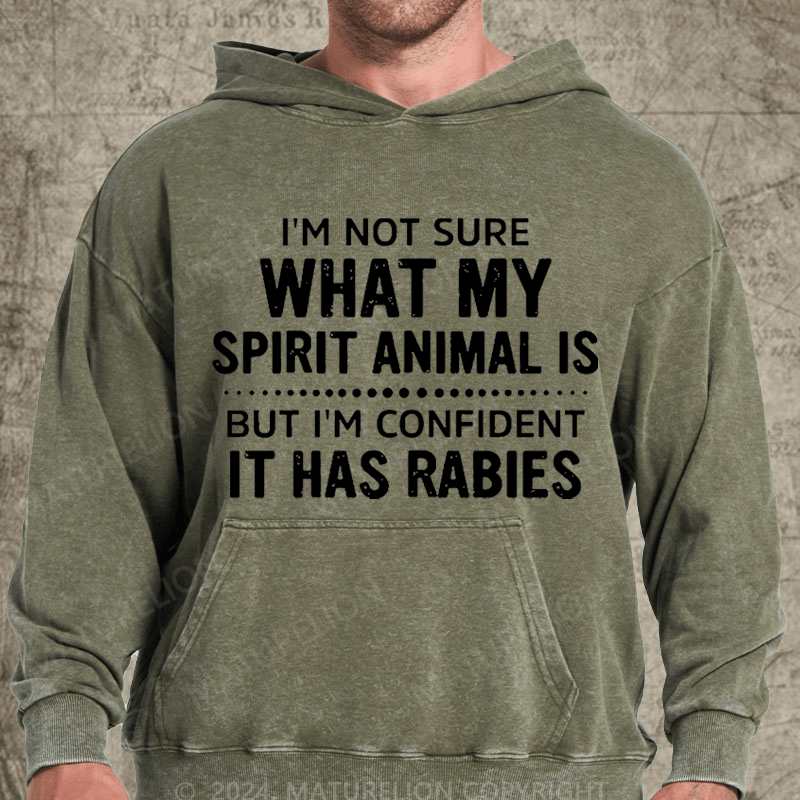 Maturelion I'm Not Sure What My Spirit Animal Is But I'm Confident It Has Rabies Vintage Washed Hoodie