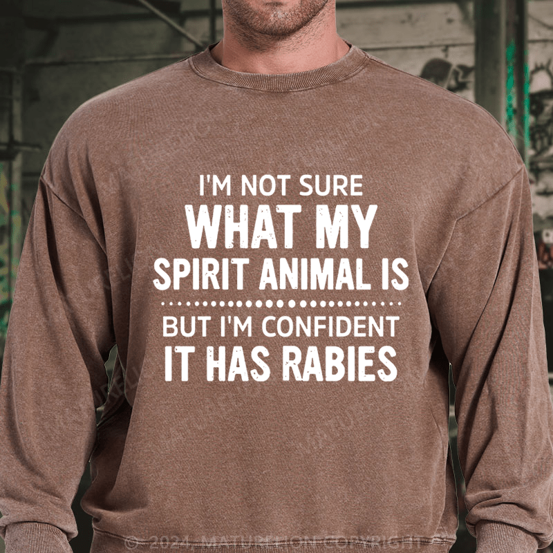 Maturelion I'm Not Sure What My Spirit Animal Is But I'm Confident It Has Rabies DTG Printing Washed sweatshirt