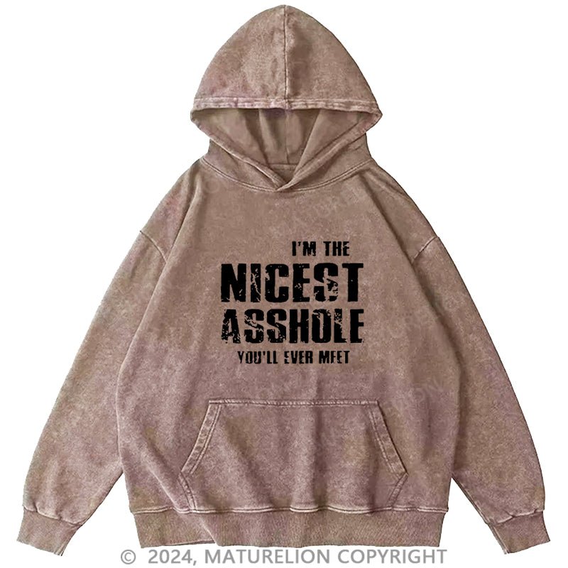 Maturelion I'm The Nicest Asshole You'll Ever Meet DTG Printing Washed Custom Hoodie