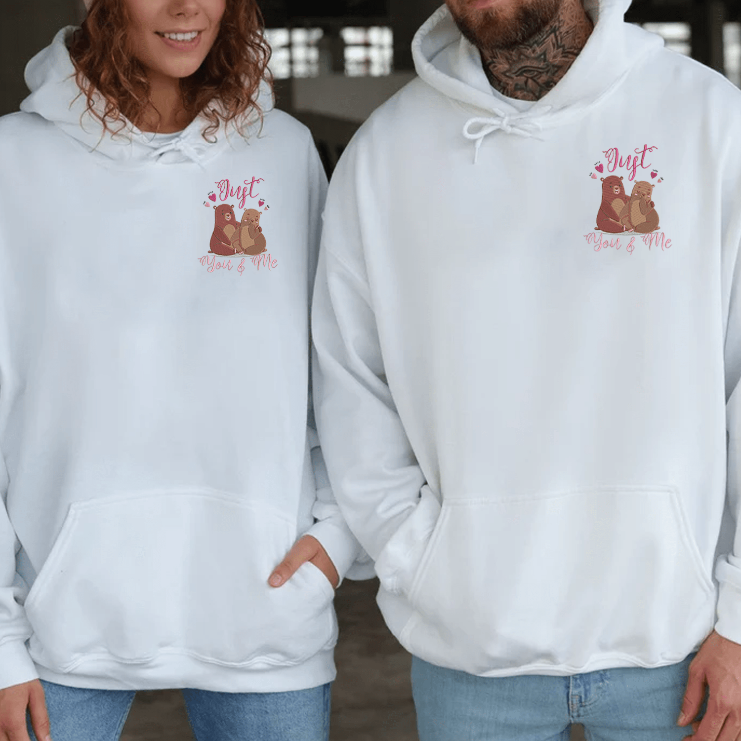 Maturelion Just You & Me Valentine Digitized Embroidery Couple Hoodie