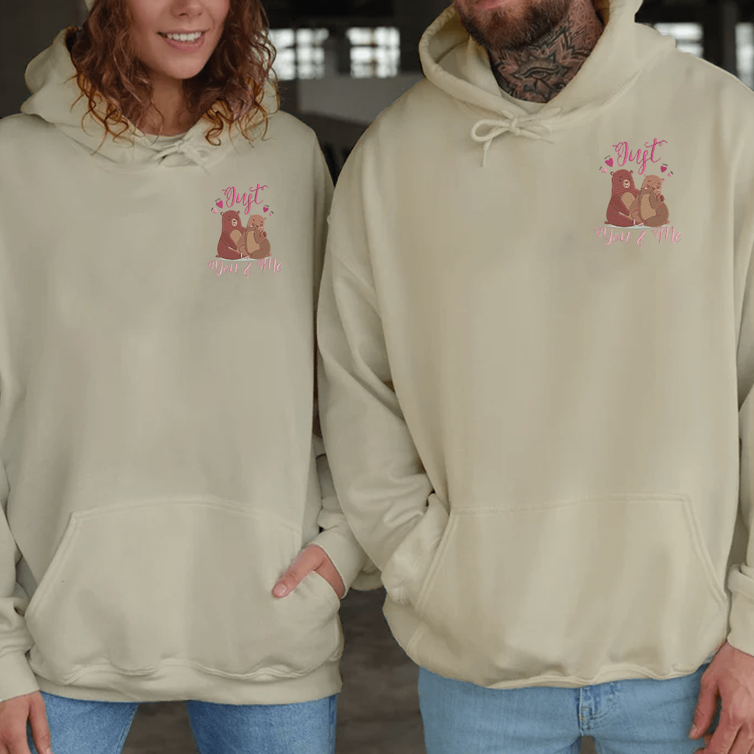 Maturelion Just You & Me Valentine Digitized Embroidery Couple Hoodie