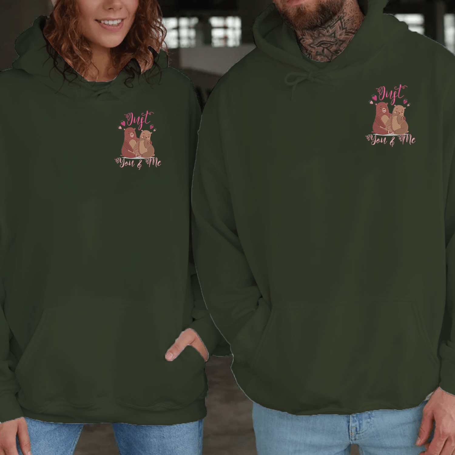 Maturelion Just You & Me Valentine Digitized Embroidery Couple Hoodie