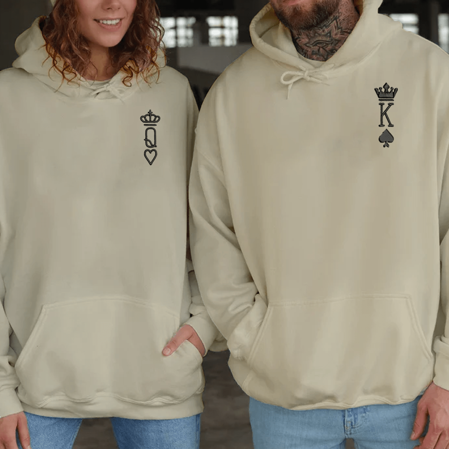 Maturelion King And Queen Embroidered Couple Hoodie