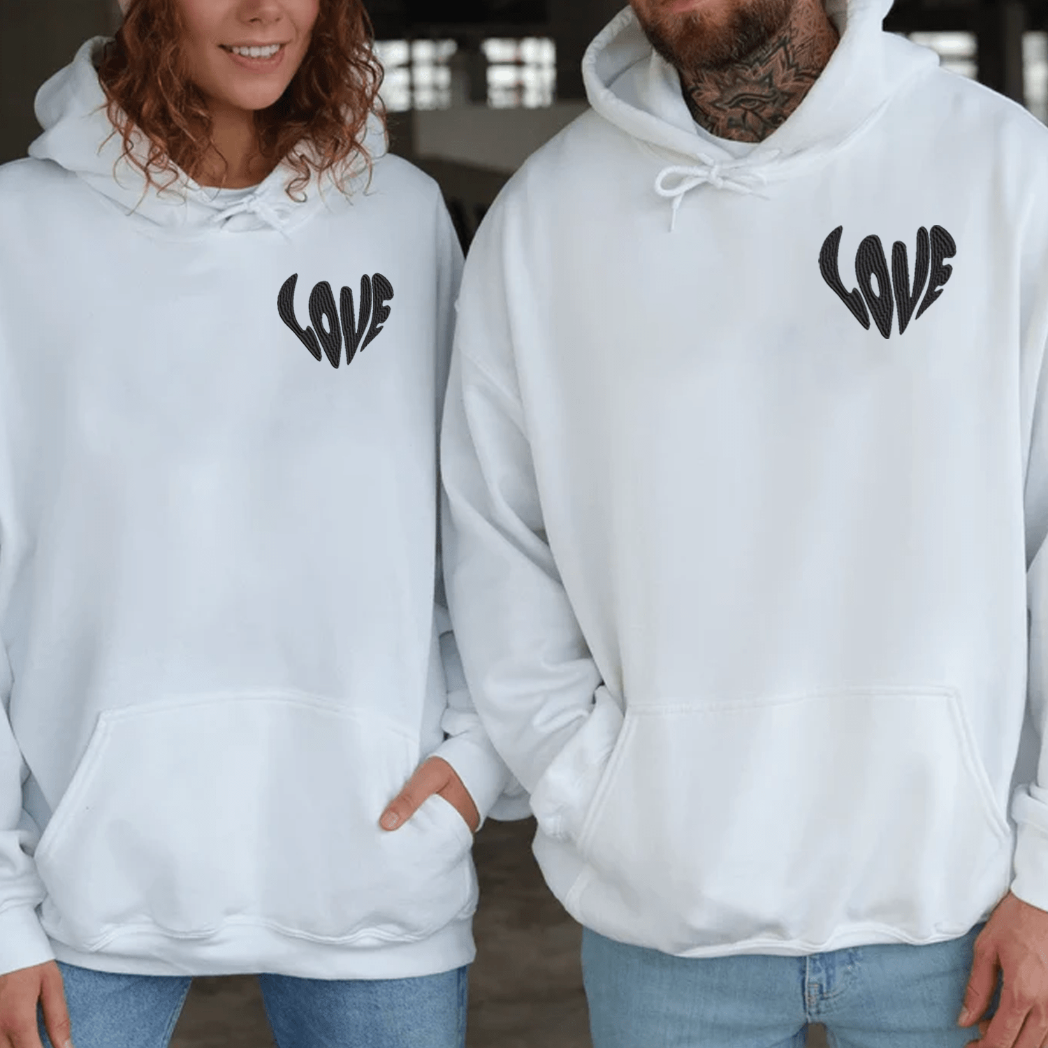 Maturelion Love Embroidered Couple Hoodie