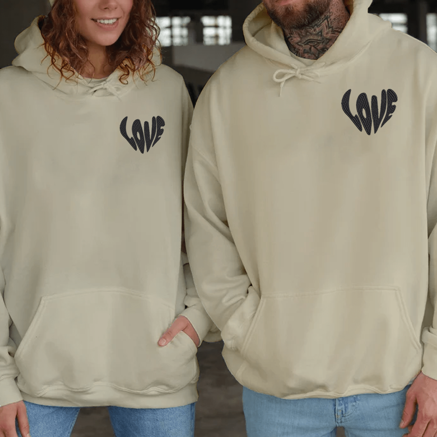 Maturelion Love Embroidered Couple Hoodie