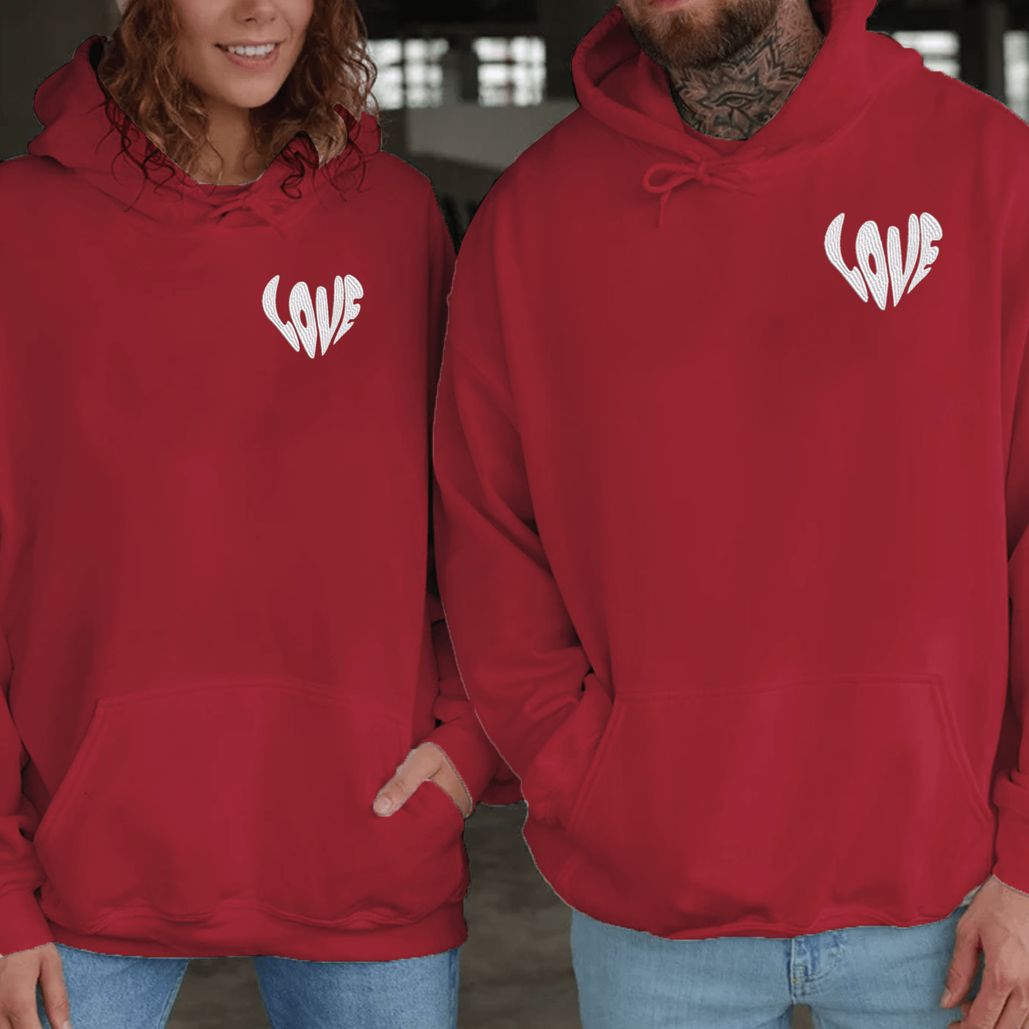 Maturelion Love Embroidered Couple Hoodie